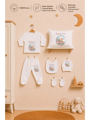 Pia Baby Kız Bebek Isme Özel %100 Pamuk Zıbın Set ve Yastık Kılıfı Yenidoğan Bebek Hediyesi