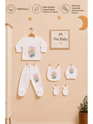 Pia Baby Kız Bebek 5'li Zıbın Seti %100 Pamuk Isimli Kişiye Özel Organik Baskılı