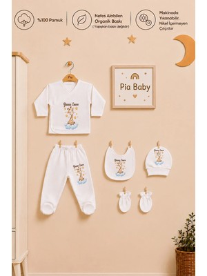 Pia Baby Isimli Erkek Bebek Zıbın Seti 5 Parça %100 Pamuk Kişiye Özel Organik Baskı