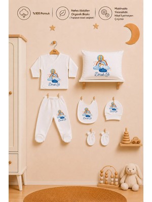 Pia Baby Erkek Bebek 6'lı Zıbın Seti %100 Pamuk Isme Özel Organik Baskı Yastık Kılıfı Hediyelik Set