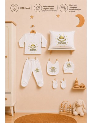 Pia Baby Erkek Bebek 6'lı Zıbın Seti %100 Pamuk Isme Özel Organik Baskı Yastık Kılıfı Hediyelik Set