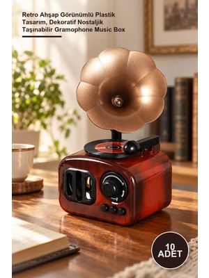 Yenilig 10 Adet Gramofon Müzik Kutusu – Retro Ahşap Görünümlü Plastik Tasarım, Dekoratif Nostaljik Taşınabilir Gramophone Music Box