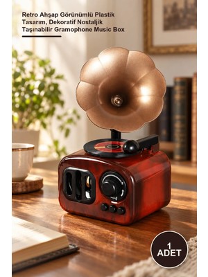 Yenilig 1 Adet Gramofon Müzik Kutusu – Retro Ahşap Görünümlü Plastik Tasarım, Dekoratif Nostaljik Taşınabilir Gramophone Music Box