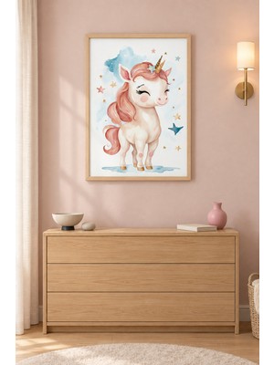 Tontilika Unicorn Yıldızlı Pastel Rüya Ahşap Çerçeveli Duvar Tablosu