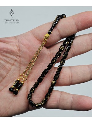 Zer-i Tesbih Altın Varaklı Siyah Bilek Boy Tesbih