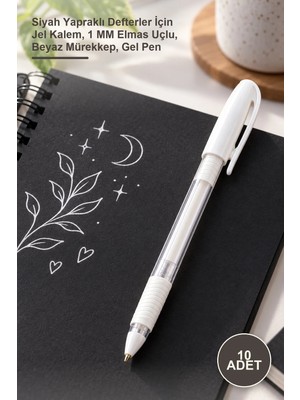Yenilig 10 Adet Beyaz Jel Kalem – Siyah Yapraklı Defterler Için Jel Kalem, 1 mm Elmas Uçlu, Beyaz Mürekkep, Gel Pen
