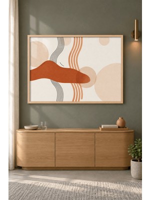 Tontilika Terakota Akış Çizgili Boho Ahşap Çerçeveli Duvar Tablosu