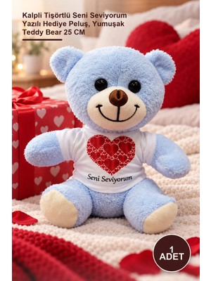 Yenilig 1 Adet Peluş Ayıcık – Kalpli Tişörtlü Seni Seviyorum Yazılı Hediye Peluş, Yumuşak Teddy Bear 25 cm