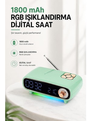 Coverzone 1800 Mah Bluetooth Ent Dijital Saat Alarm Sıcaklık Tf USB NS-998BT