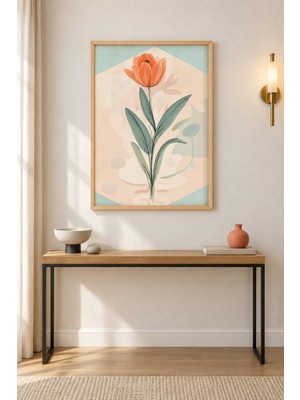 Tontilika Tek Lale Pastel Sadelik Ahşap Çerçeveli Duvar Tablosu