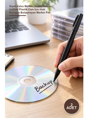 Yenilig 2 Adet CD Kalemi – Siyah Kalıcı Marker, Asetat Kalemi, Cd/dvd Plastik Cam Için Hızlı Kuruyan Bulaşmayan Marker Pen
