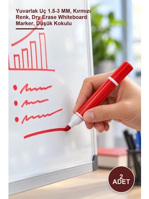 Yenilig 2 Adet Beyaz Tahta Kalemi – Yuvarlak Uç 1.5-3 Mm, Kırmızı Renk, Dry Erase Whiteboard Marker, Düşük Kokulu