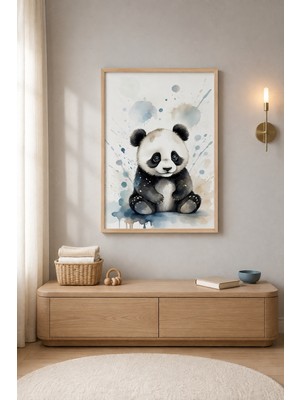 Tontilika Suluboya Panda Yavrusu Ahşap Çerçeveli Duvar Tablosu