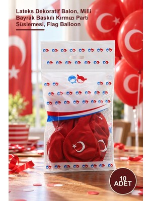 Yenilig 10 Adet Türk Bayrağı Desenli Balon – Lateks Dekoratif Balon, Milli Bayrak Baskılı Kırmızı Parti Süslemesi, Flag Balloon
