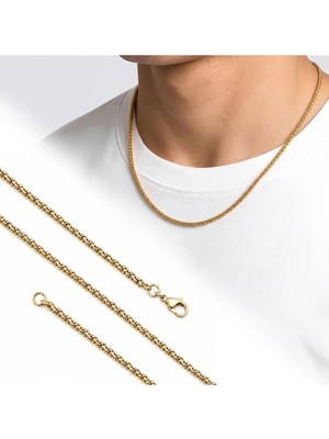 Semtim Kuyumculuk Sertifikalı Semtim Mılano 2 mm Gold Hasır Örgü Çelik Erkek Kolye 55 cm Sertifikalı, Özel Kutulu, Hediye Paketli