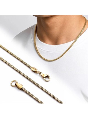 Semtim Kuyumculuk Sertifikalı Semtim Roma 3x2 mm Gold Italyan Zincir Çelik Erkek Kolye 55 cm Sertifikalı, Özel Kutulu, Hediye Paketli