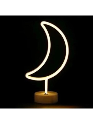 Pileli Store Neon Işıklı Ay Masa Gece Lambası Pil+Usb