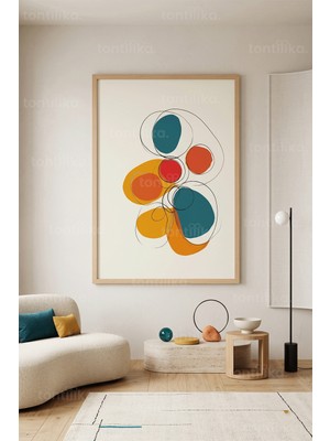 Tontilika Ritim Mid-Century Soyut Formlar Ahşap Çerçeveli Duvar Tablosu