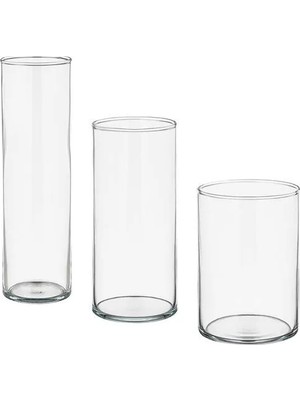 IKEA Cylınder Cam Vazo Seti , Cam, 3 Parça