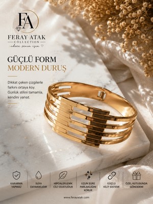 Feray Atak Collection Çelik Geniş Kaburga Kelepçe