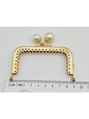 Angel Çanta Aksesuar 9 cm Cüzdan Klipsi Golden Renk Incili