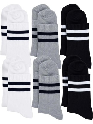 Bezos Unisex Çizgili Kısa Konç 6'lı Bilek Çorabı, %80 Pamuklu Parfümlü, Dikişsiz Burun, Siyah Beyaz Gri, Yumuşak Günlük Spor Çorap — Beden: 39-44, Renk: Çok Renkli 6 Lı