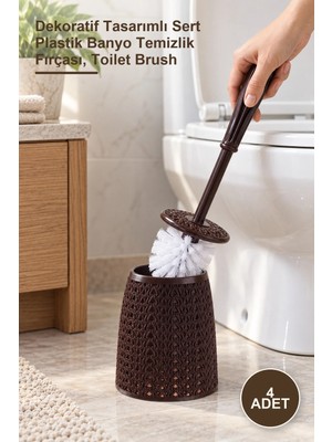 Yenilig 4 Adet Örgü Tuvalet Fırçası – Dekoratif Tasarımlı Sert Plastik Banyo Temizlik Fırçası, Toilet Brush