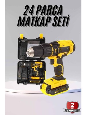 DMC Profesyonel Çift Bataryalı Akülü Vidalama Şarjlı Matkap 24 Parça - Bayi Depom