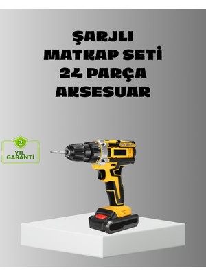 DMC Şarjlı Darbeli Matkap Seti – 2 Bataryalı, 24W Güç, 24 Parça Aksesuar, LED Işıklı - Bayi Depom