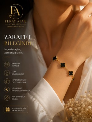 Feray Atak Collection Çelik Büyük Siyah Cleef Bileklik