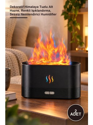 Yenilig 2 Adet Şömine Tasarımlı Hava Nemlendirici – Dekoratif Himalaya Tuzlu Alt Hazne, Renkli Işıklandırma, Sessiz Nemlendirici Humidifier