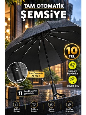 Tam Otomatik 10 Tel Rüzgara Dayanıklı Kırılmaz Şemsiye
