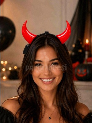 Parti Adresi Cadılar Bayramı Işıklı Kırmızı Şeytan Boynuzu Taç – Halloween Parti Kostüm Aksesuarı