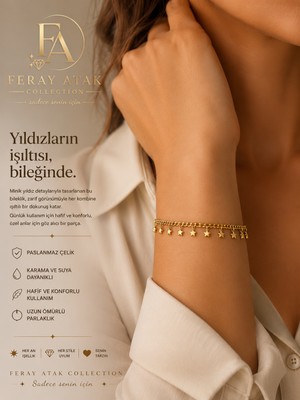 Feray Atak Collection Vıp 14K Yıldız Detaylı Minimal Zincir Bileklik
