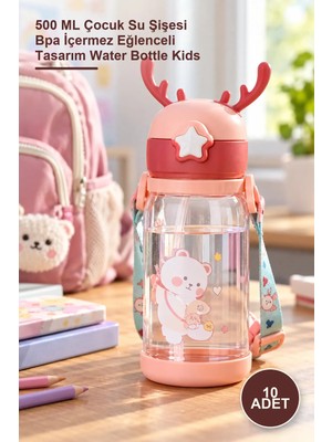 Yenilig 10 Adet Geyik Tasarımlı Suluk Matara – 500 ml Çocuk Su Şişesi Bpa Içermez Eğlenceli Tasarım Water Bottle Kids