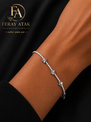 Feray Atak Collection Yıldız Detaylı Silver Bileklik
