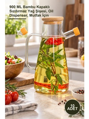 Yenilig 10 Adet Borosilikat Cam Yağdanlık – 900 ml Bambu Kapaklı Sızdırmaz Yağ Şişesi, Oil Dispenser, Mutfak Için