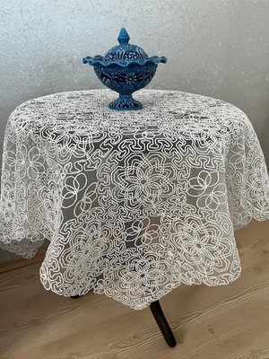 Masa Örtüsü Tül Güpürlü Çeyizlik Ekru,90 x 90