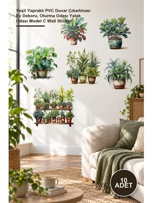 Yenilig 10 Adet Tropikal Bitkiler Duvar Stickerı – Yeşil Yapraklı Pvc Duvar Çıkartması Ev Dekoru, Oturma Odası Yatak Odası Model C Wall Sticker