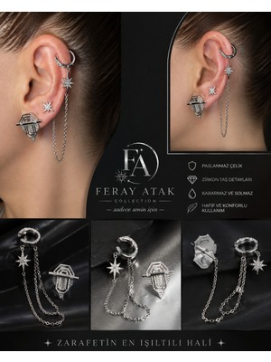 Feray Atak Collection Gümüş Renk Serenay Model 3'lü Set Zirkon Taşlı Küpe