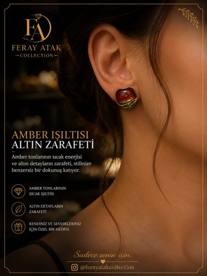 Feray Atak Collection Kahverengi Gold Karışım Kalp Detaylı Küpe