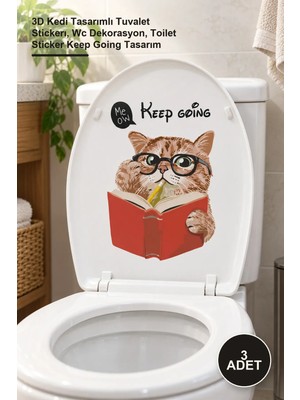 Yenilig 3 Adet Klozet Etiketi – 3D Kedi Tasarımlı Tuvalet Stickerı, Wc Dekorasyon, Toilet Sticker Keep Going Tasarım