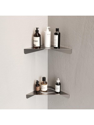 Zift Unique Paslanmaz Çelik Duş Rafı - Çift Katlı Banyo Köşe Rafı - Yapışkan Sistemli Şampuan Köşelik, Tropea Model Duş Köşeliği (Paslanmaz Inox)