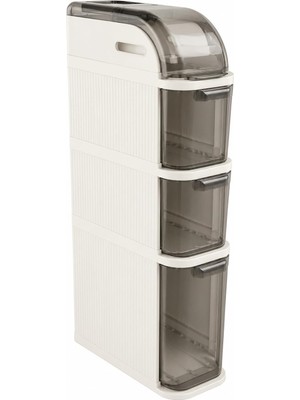 Xl Slim Tekerlekli Organizer Dolap, 3 Çekmeceli ve Üst Bölmeli Dar Alan Depolama Ünitesi, Banyo, Mutfak ve Çamaşır Odası Düzenleyici, 95 x 20 x 41 Cm, Krem Füme