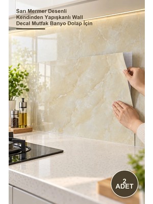 Yenilig 2 Adet Alüminyum Plastik Duvar Stickerı – Sarı Mermer Desenli Kendinden Yapışkanlı Wall Decal Mutfak Banyo Dolap Için