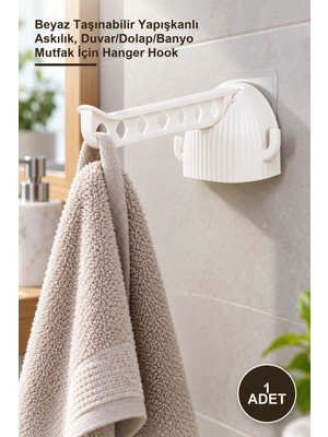 Yenilig 1 Adet Portatif Kendinden Yapışkanlı Askı – Beyaz Taşınabilir Yapışkanlı Askılık, Duvar/dolap/banyo Mutfak Için Hanger Hook