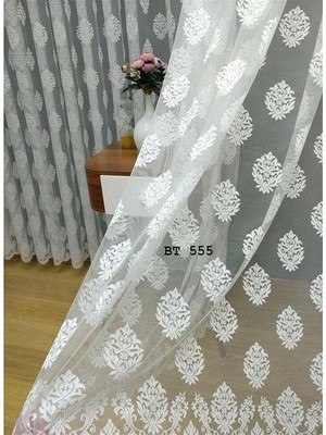 Salon Damask Desenli Örme Kdk Tül Perde, 100X260, Normal Pile, 1/2.5