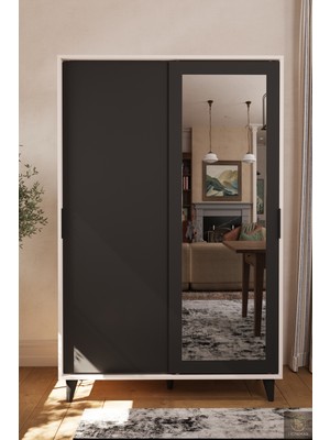 Lignosar Liminal Aynalı Vestiyer – 8 Raflı, Sürgü Kapaklı Portmanto & Askılık, Vizon Bej / Antrasit