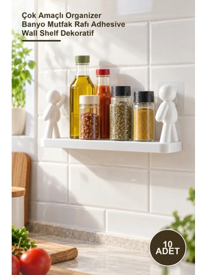 Yenilig 10 Adet Insan Figürlü Yapışkanlı Duvar Rafı – Çok Amaçlı Organizer Banyo Mutfak Rafı Adhesive Wall Shelf Dekoratif