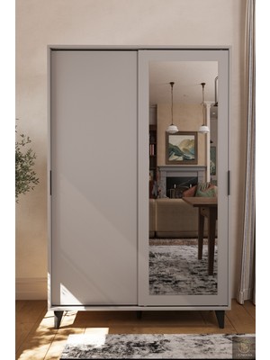 Lignosar Liminal Aynalı Vestiyer – 8 Raflı, Sürgü Kapaklı Portmanto & Askılık, Taş Gri